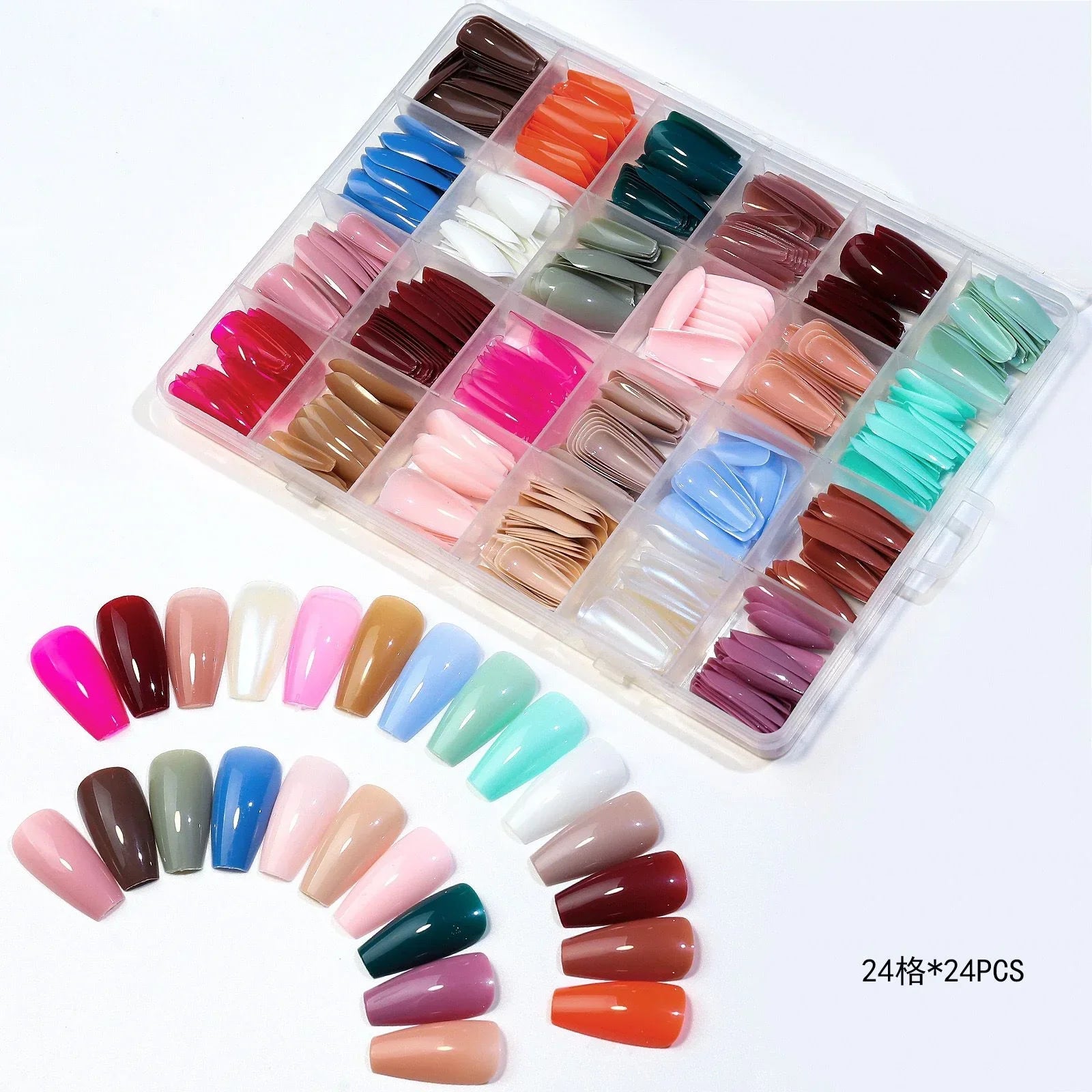 576Pcs False Nails Tips Short Coffin Almond French Artificial Nails Box (with Free Nail Jelly Glue Sticker + Nail Glue))