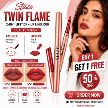 Staze Twin Flame 2-in-1 Lipstick + Lip Liner Duo – Define, Fill & Perfect – Smooth Glide, Plump Look & Long Lasting