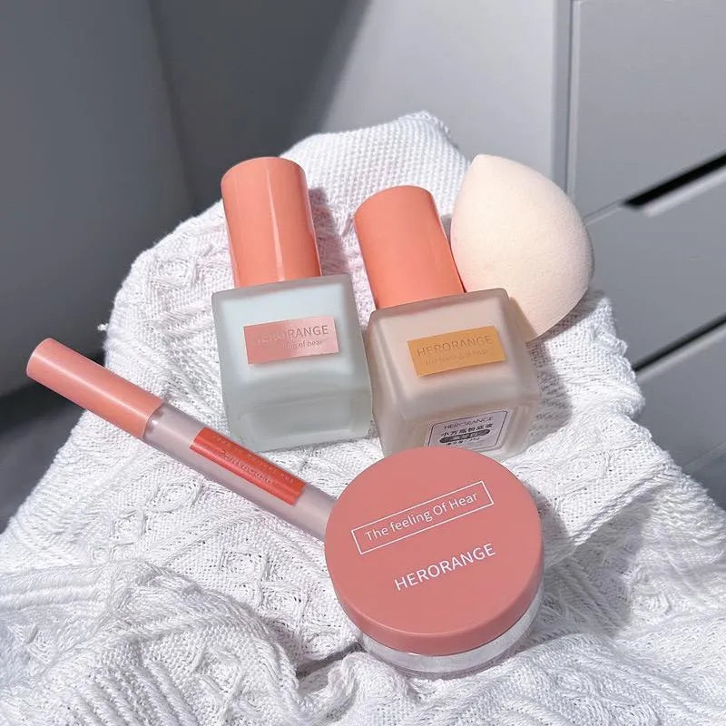 HERORANGE Pack of 4 Isolation Cream Liquid Foundation Concealer Loose Powder Makeup Kit