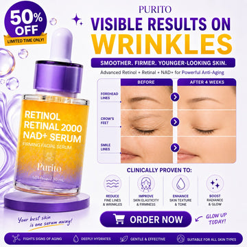 Purito 2 in 1 Retinol & Retinal 2000 NAD+ Serum | Fights Fine Lines & Wrinkles | Reduce Acne spots & Pigmentation | duble action & Faster Results